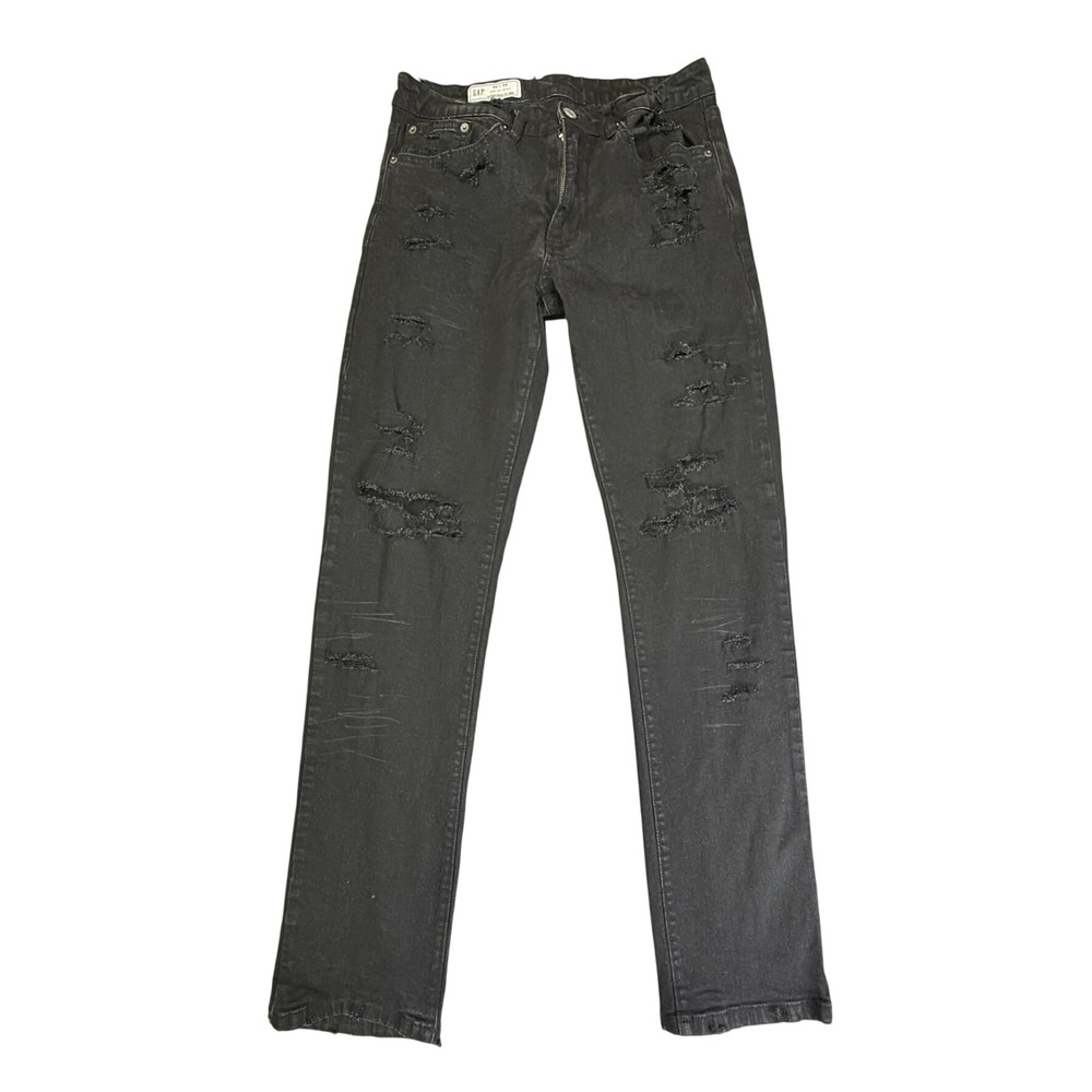 Gap Jeans Womens 30 Black Shredded Ripped Original 1969 Straight Leg Denim